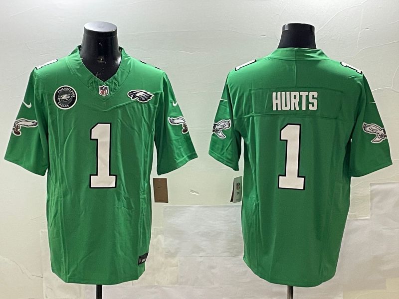 Men Philadelphia Eagles #1 Hurts Green three generations 2025 Nike Vapor Limited NFL Jersey style 30